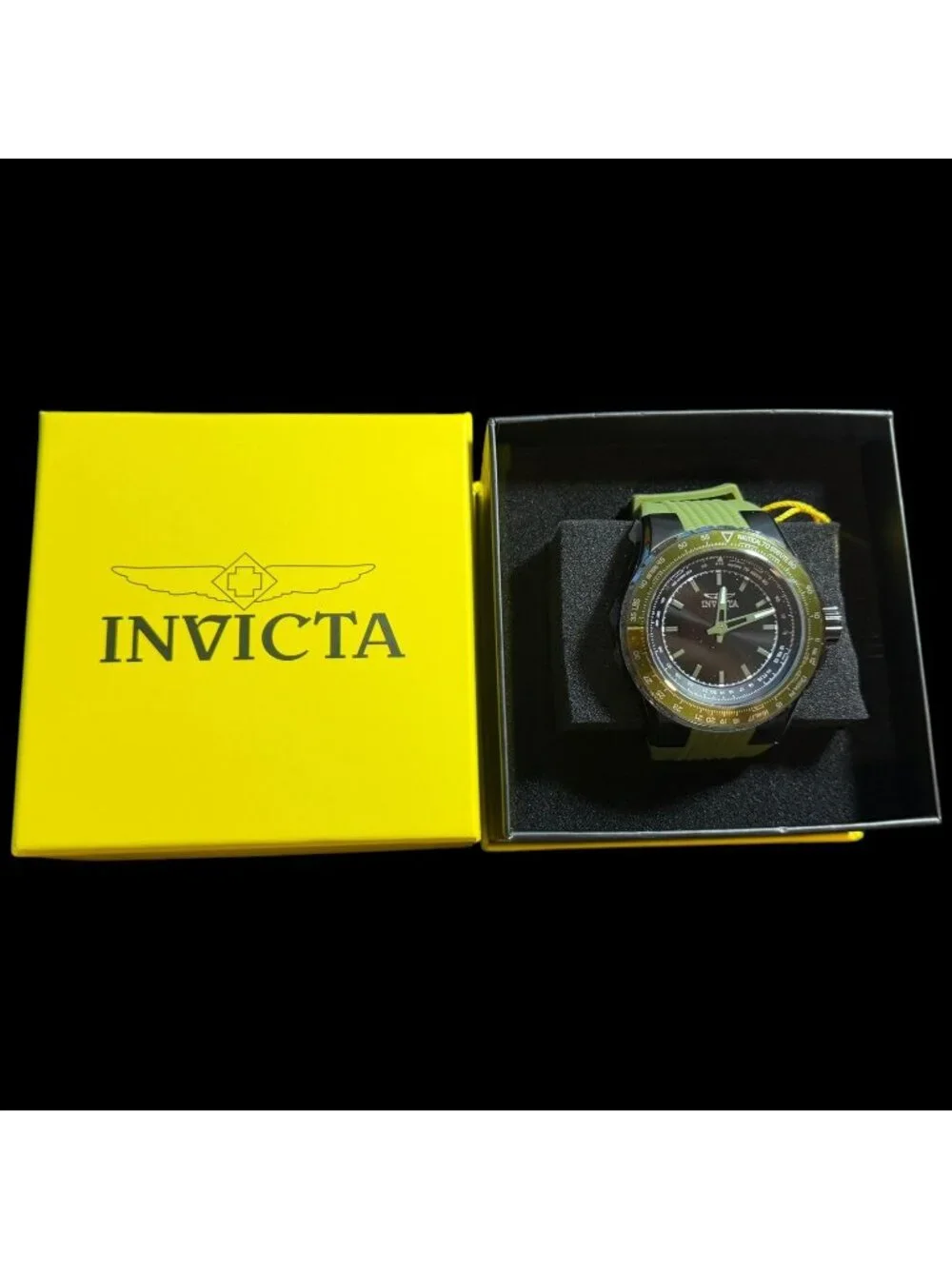 Invicta Aviator 49664 Men's Green Silicone Band Black Dial Slide Watch New